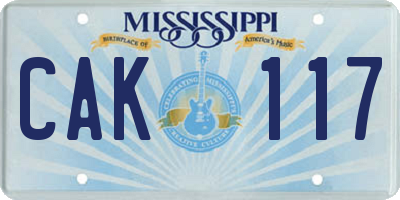 MS license plate CAK117