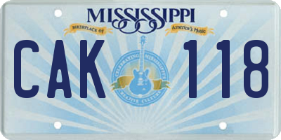 MS license plate CAK118