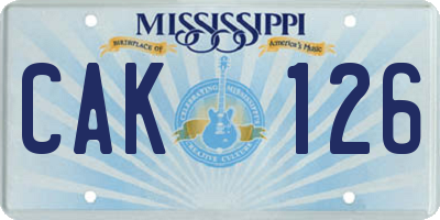 MS license plate CAK126