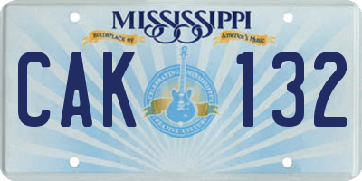 MS license plate CAK132