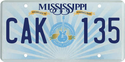MS license plate CAK135