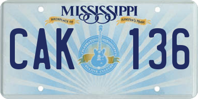 MS license plate CAK136