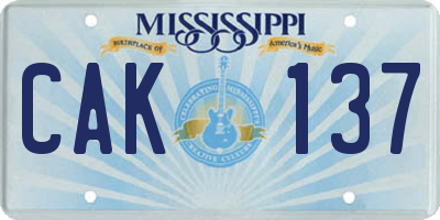 MS license plate CAK137