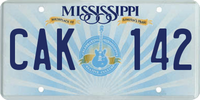 MS license plate CAK142