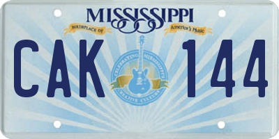MS license plate CAK144