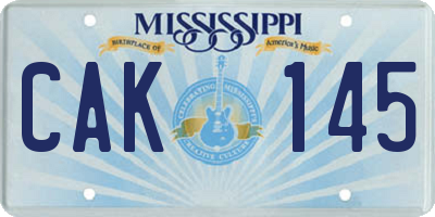 MS license plate CAK145