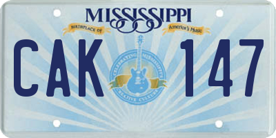 MS license plate CAK147