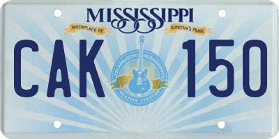 MS license plate CAK150