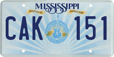 MS license plate CAK151