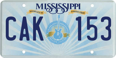 MS license plate CAK153
