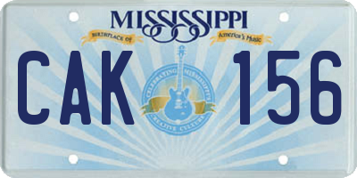 MS license plate CAK156