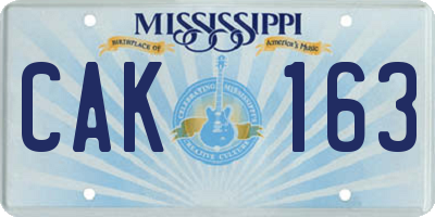 MS license plate CAK163