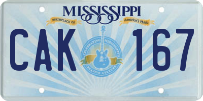 MS license plate CAK167