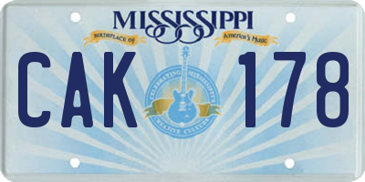 MS license plate CAK178