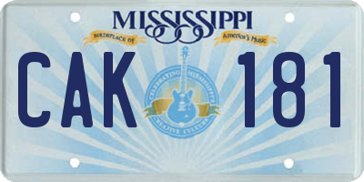 MS license plate CAK181