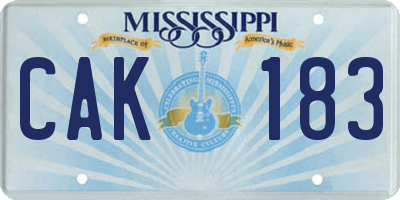 MS license plate CAK183