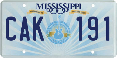 MS license plate CAK191