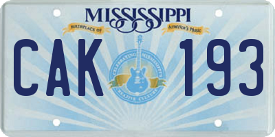 MS license plate CAK193