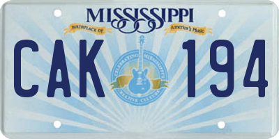 MS license plate CAK194