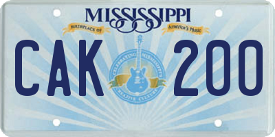 MS license plate CAK200