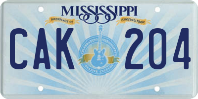MS license plate CAK204
