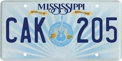 MS license plate CAK205