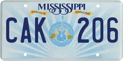 MS license plate CAK206