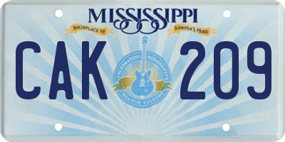 MS license plate CAK209