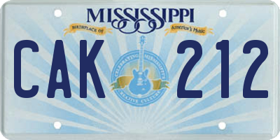 MS license plate CAK212