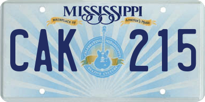 MS license plate CAK215