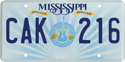 MS license plate CAK216