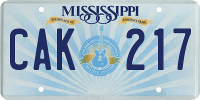 MS license plate CAK217