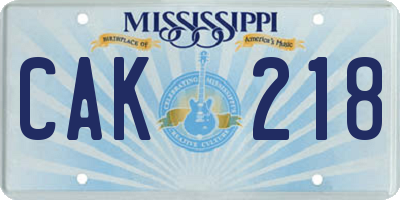MS license plate CAK218