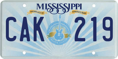 MS license plate CAK219
