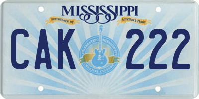 MS license plate CAK222