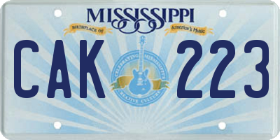 MS license plate CAK223