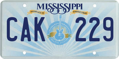 MS license plate CAK229