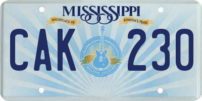 MS license plate CAK230