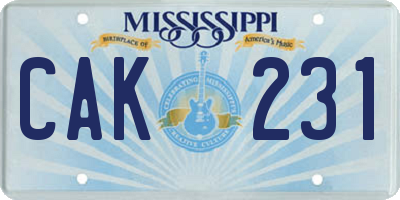 MS license plate CAK231