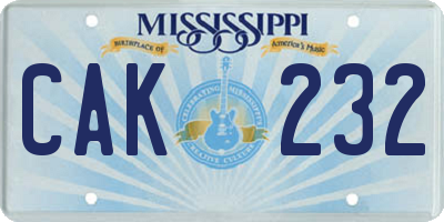 MS license plate CAK232