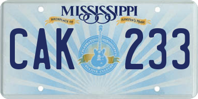 MS license plate CAK233