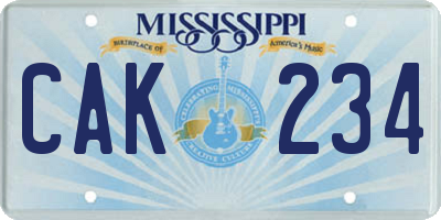 MS license plate CAK234