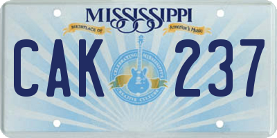 MS license plate CAK237