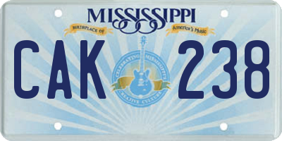 MS license plate CAK238