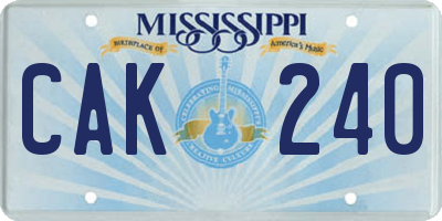 MS license plate CAK240