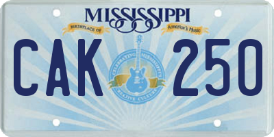 MS license plate CAK250