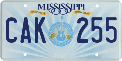 MS license plate CAK255