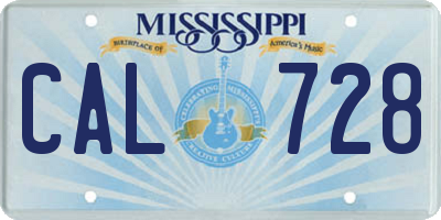 MS license plate CAL728