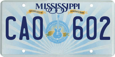 MS license plate CAO602