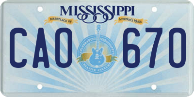MS license plate CAO670